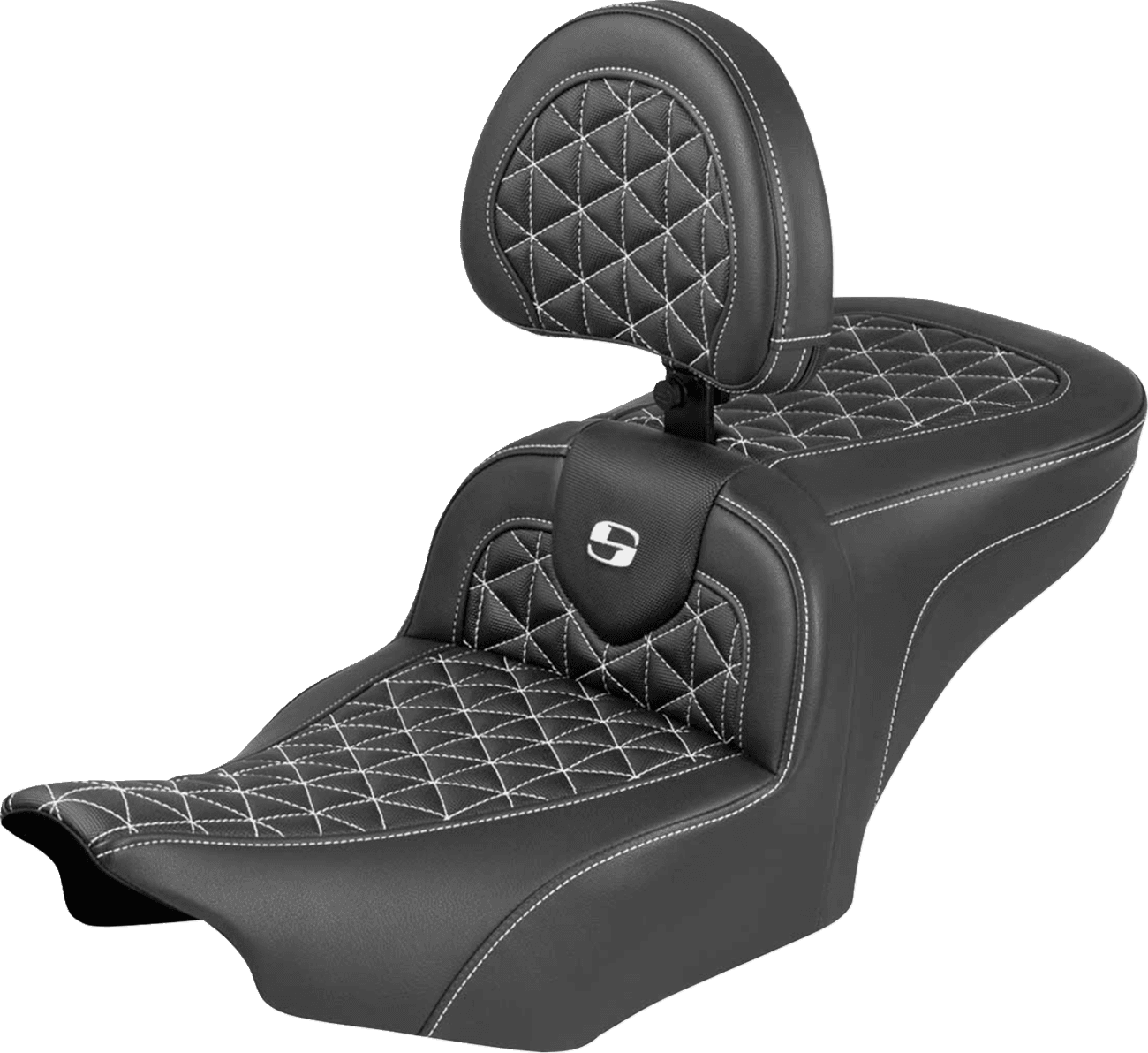 SADDLEMEN 0801-2231 Roadsofa™ Seat - with Backrest - White Stitch - FLH/FLT '23-'25