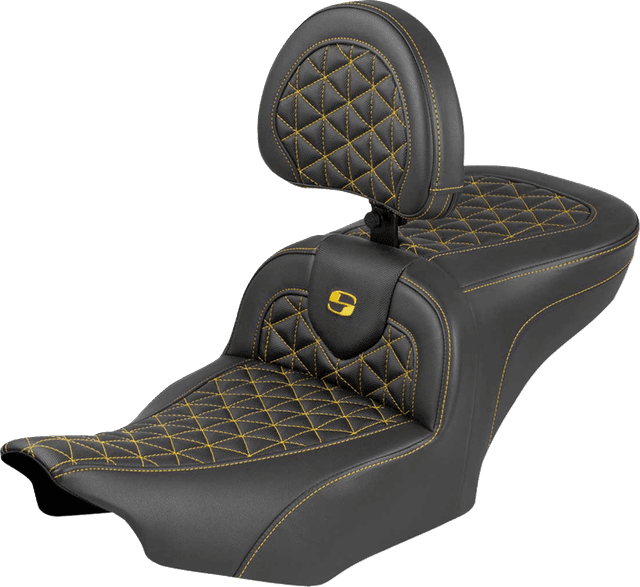 SADDLEMEN 0801-2232 Roadsofa™ Seat - with Backrest - Gold Stitch - FLH/FLT '23-'25