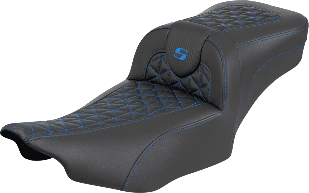 SADDLEMEN 0801-2233 Roadsofa™ Extended Reach Seat - without Backrest - Tri-Gripper Blue Stitch - FLH/FLT '23-'25