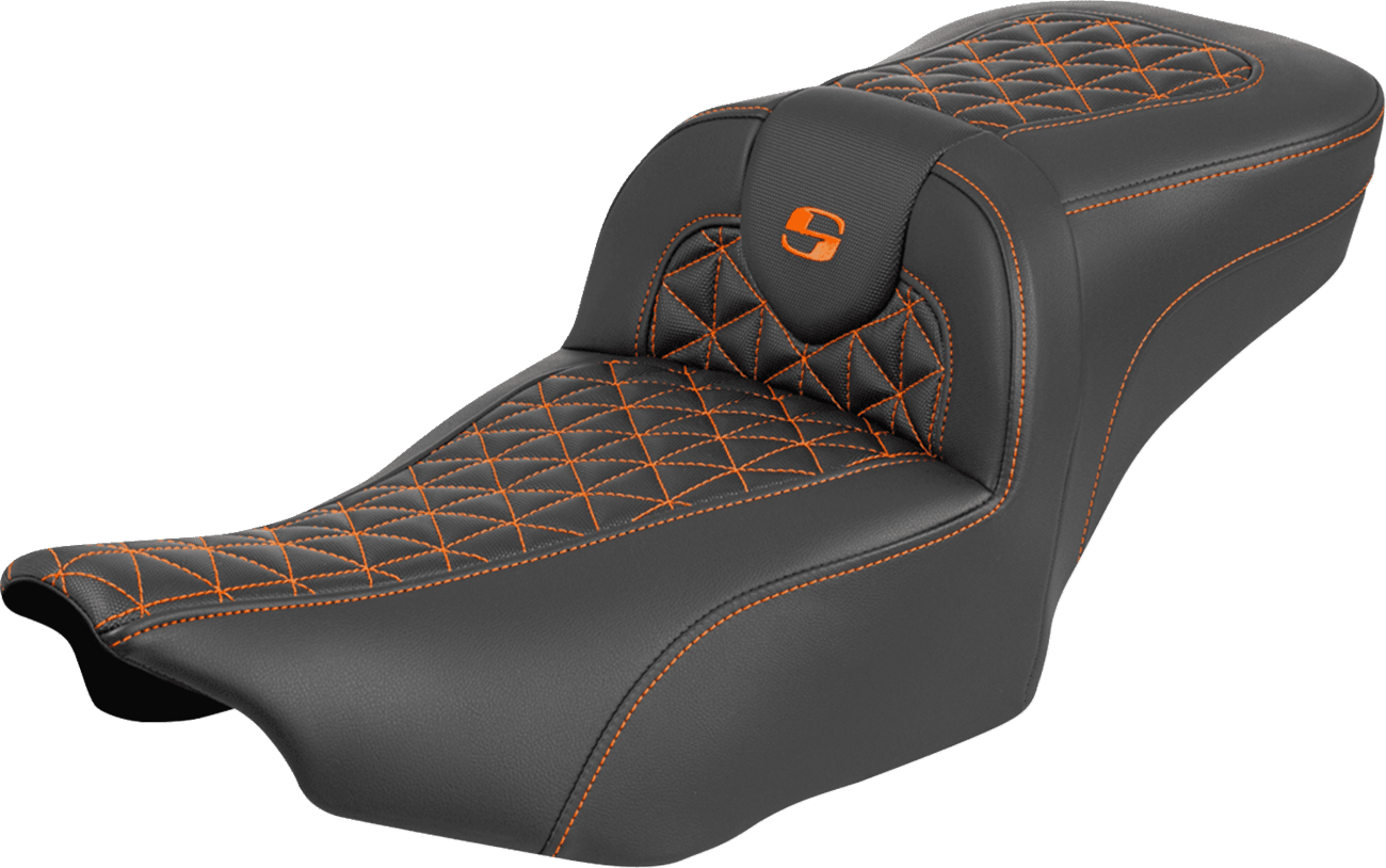 SADDLEMEN 0801-2235 Roadsofa™ Extended Reach Seat - without Backrest - Tri-Gripper Orange Stitch - FLH/FLT '23-'25
