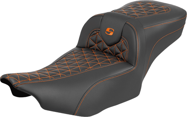 SADDLEMEN 0801-2235 Roadsofa™ Extended Reach Seat - without Backrest - Tri-Gripper Orange Stitch - FLH/FLT '23-'25