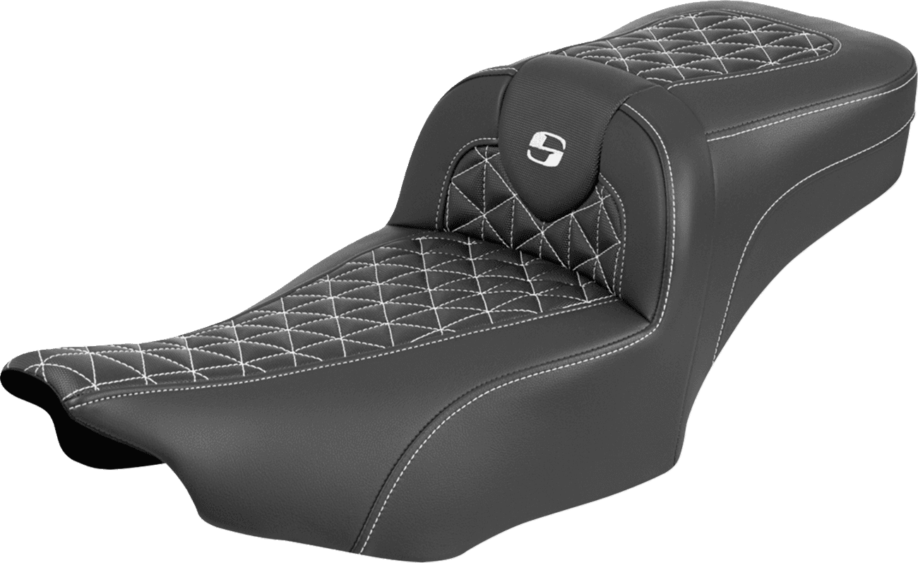 SADDLEMEN 0801-2238 Roadsofa™ Extended Reach Seat - without Backrest - White Stitch - FLH/FLT '23-'25