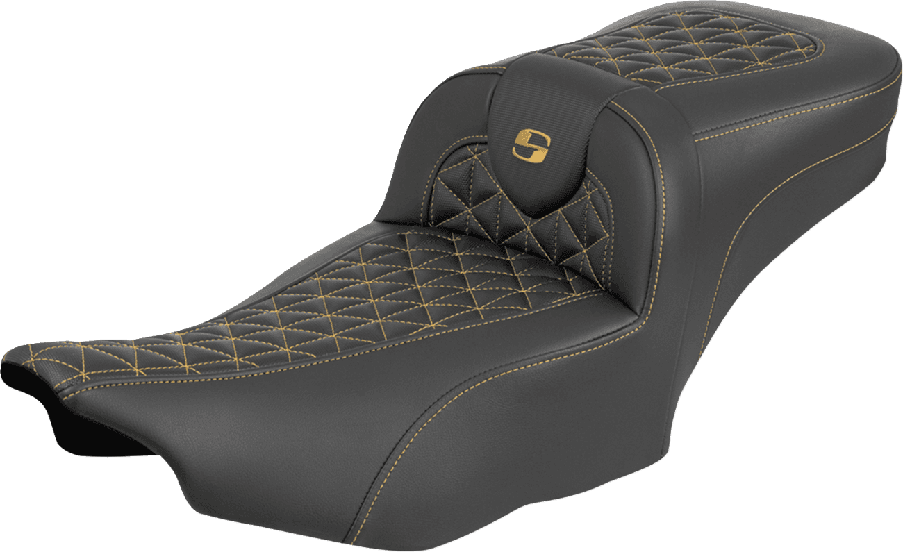 SADDLEMEN 0801-2239 Roadsofa™ Extended Reach Seat - without Backrest - Gold Stitch - FLH/FLT '23-'25