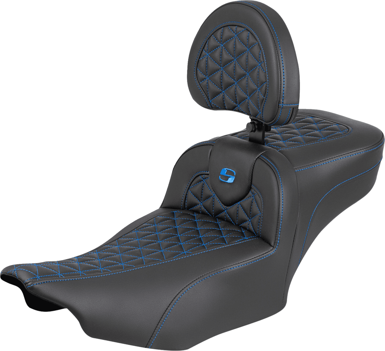 SADDLEMEN 0801-2240 Roadsofa™ Extended Reach Seat - with Backrest - Blue Stitch - FLH/FLT '23-'25