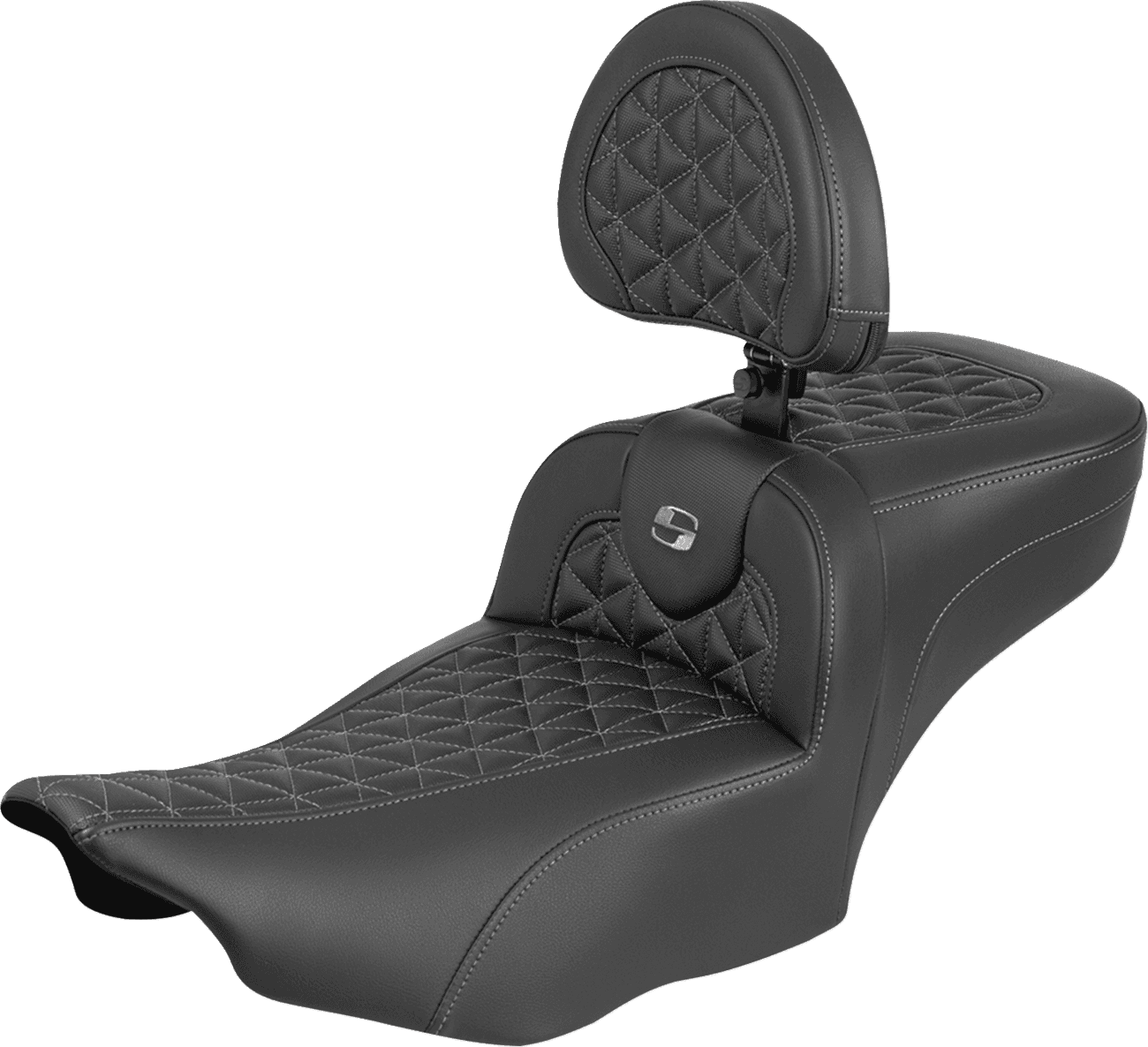 SADDLEMEN 0801-2241 Roadsofa™ Extended Reach Seat - with Backrest - Gray Stitch - FLH/FLT '23-'25