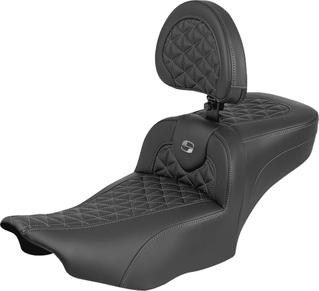 SADDLEMEN 0801-2241 Roadsofa™ Extended Reach Seat - with Backrest - Gray Stitch - FLH/FLT '23-'25