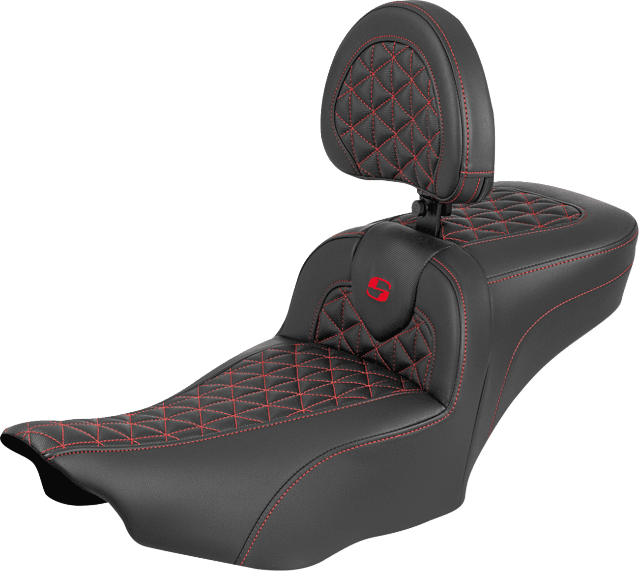 SADDLEMEN 0801-2243 Roadsofa™ Extended Reach Seat - with Backrest - Red Stitch - FLH/FLT '23-'25