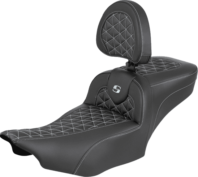 SADDLEMEN 0801-2244 Roadsofa™ Extended Reach Seat - with Backrest - Silver Stitch - FLH/FLT '23-'25