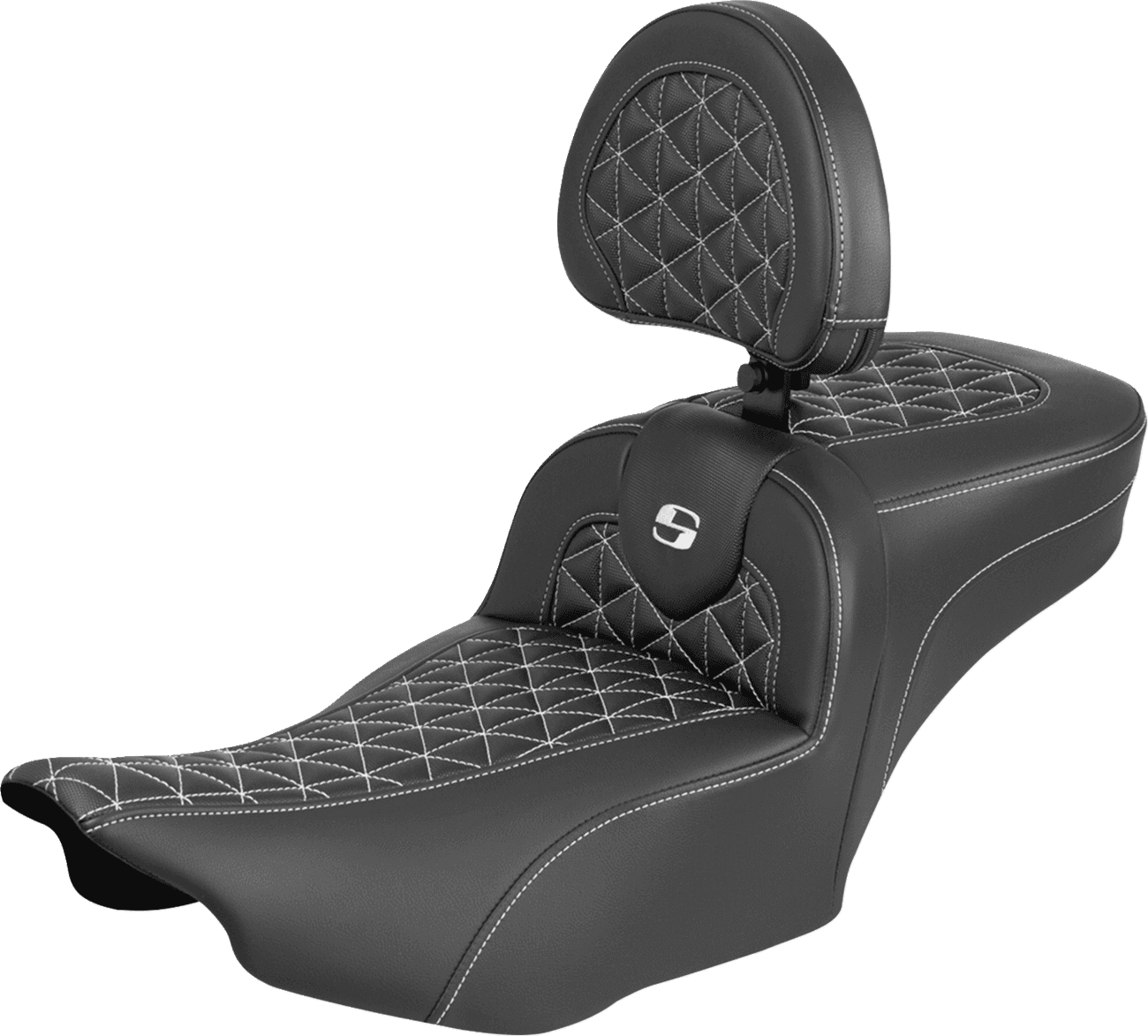 SADDLEMEN 0801-2245 Roadsofa™ Extended Reach Seat - with Backrest - White Stitch - FLH/FLT '23-'25