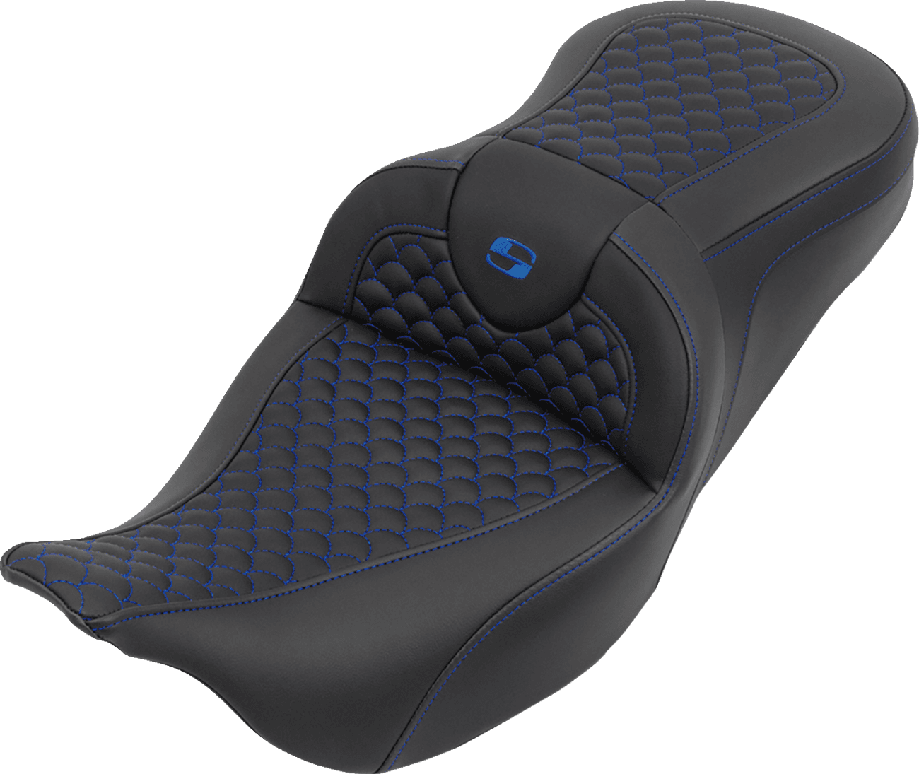SADDLEMEN 0801-2256 Roadsofa™ Seat - without Backrest - Dragon Stitch - Blue Stitch - FLH/FLT '08-'25