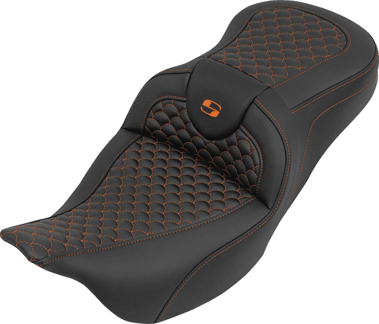 SADDLEMEN 0801-2258 Roadsofa™ Seat - without Backrest - Dragon Stitch - Orange Stitch - FLH/FLT '08-'25