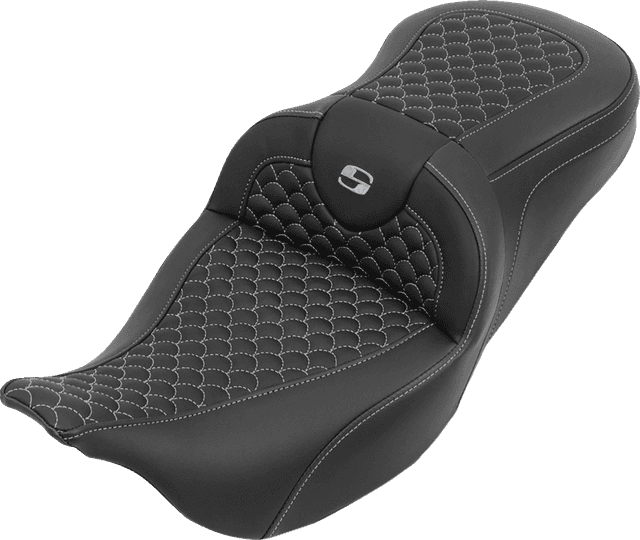 SADDLEMEN 0801-2260 Roadsofa™ Seat - without Backrest - Dragon Stitch - Silver Stitch - FLH/FLT '08-'25