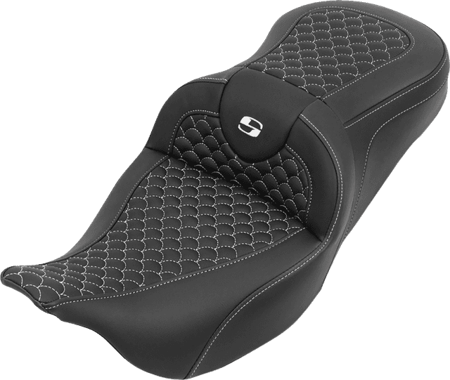SADDLEMEN 0801-2261 Roadsofa™ Seat - without Backrest - Dragon Stitch - White Stitch - FLH/FLT '08-'25