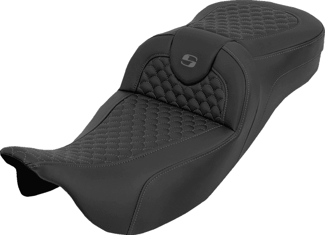 SADDLEMEN 0801-2264 Extended Reach RoadSofa™ Seat - Dragon Scale - w/o Backrest - Gray Stitch - FLH/FLT '08-'25