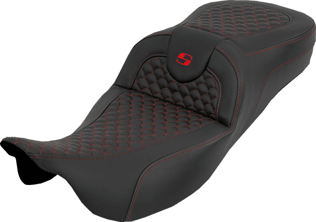 SADDLEMEN 0801-2266 Extended Reach RoadSofa™ Seat - Dragon Scale - w/o Backrest - Red Stitch - FLH/FLT '08-'25