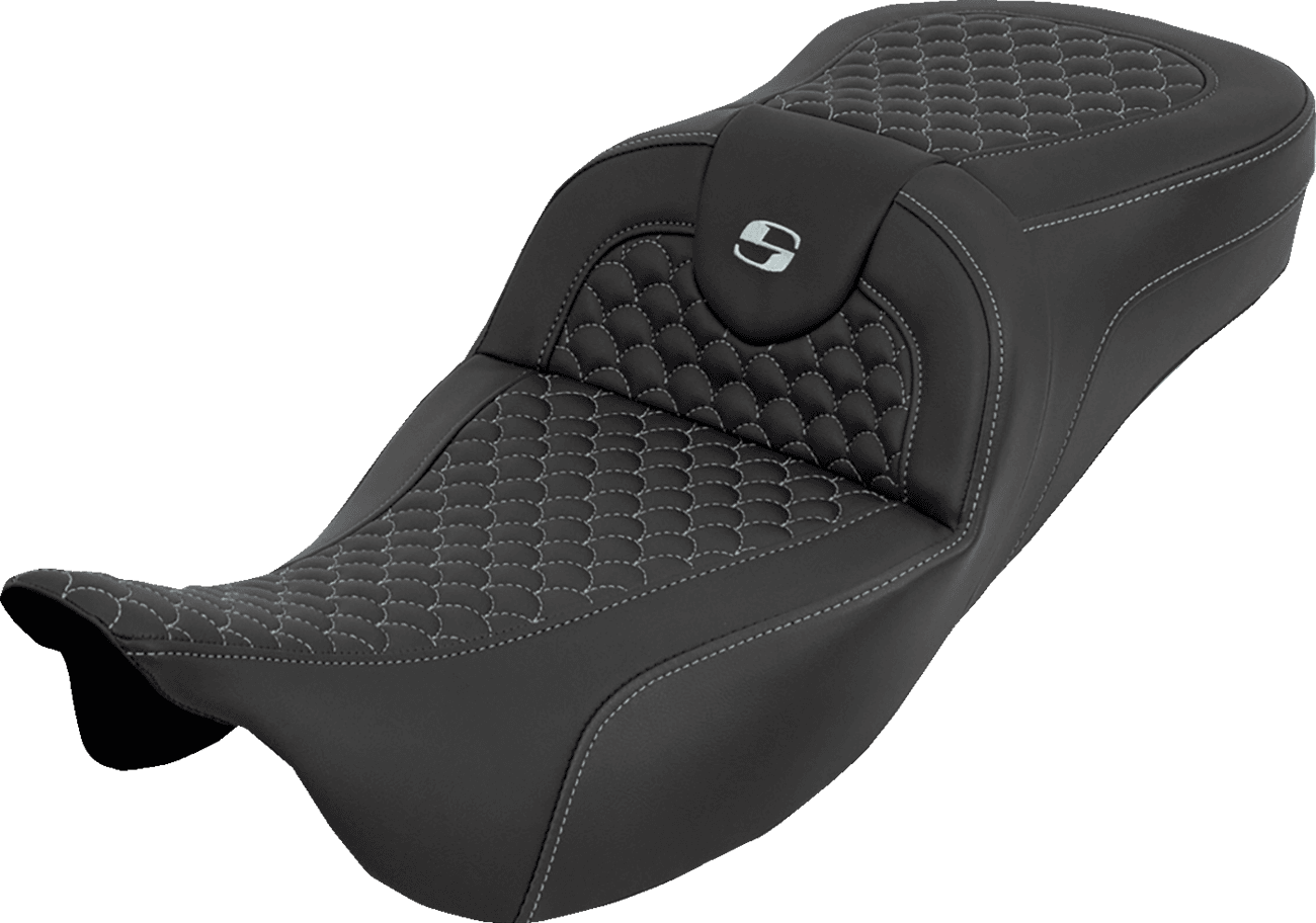 SADDLEMEN 0801-2267 Extended Reach RoadSofa™ Seat - Dragon Scale - w/o Backrest - Silver Stitch - FLH/FLT '08-'25