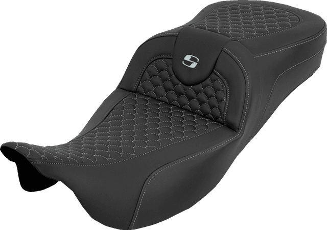 SADDLEMEN 0801-2267 Extended Reach RoadSofa™ Seat - Dragon Scale - w/o Backrest - Silver Stitch - FLH/FLT '08-'25