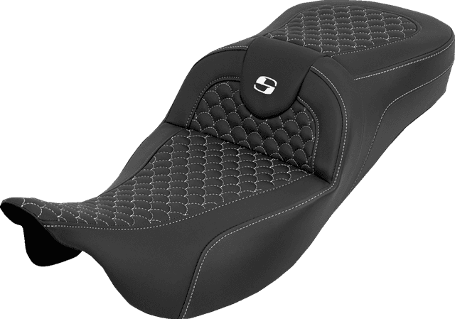 SADDLEMEN 0801-2268 Extended Reach RoadSofa™ Seat - Dragon Scale - w/o Backrest - White Stitch - FLH/FLT '08-'25