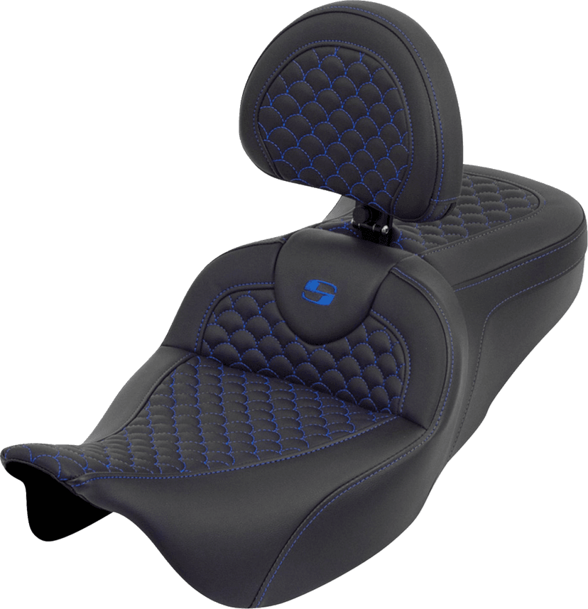 SADDLEMEN 0801-2272 Roadsofa™ Seat - Dragon Scale - Blue Stitch - with Backrest - Touring '08-'25