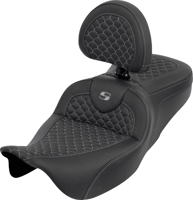 SADDLEMEN 0801-2273 Roadsofa™ Seat - Dragon Scale - Gray Stitch - with Backrest - Touring '08-'25