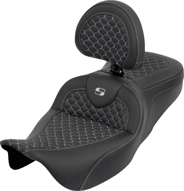 SADDLEMEN 0801-2277 Roadsofa™ Seat - Dragon Scale - Silver Stitch - with Backrest - Touring '08-'25