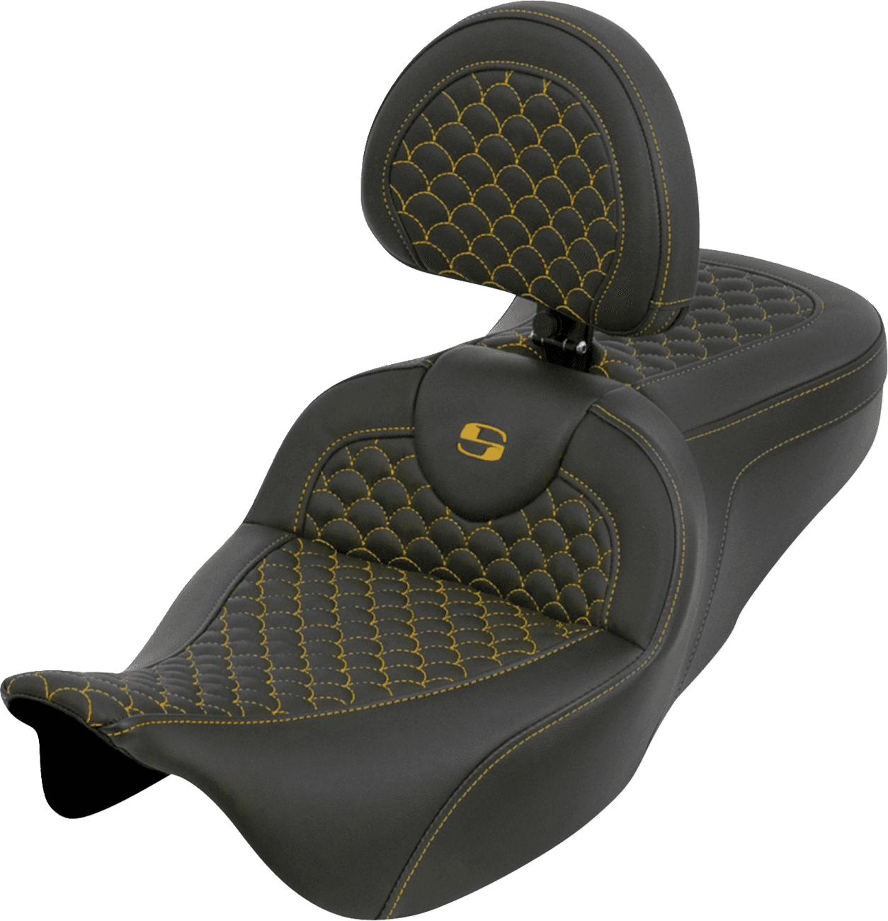 SADDLEMEN 0801-2279 Roadsofa™ Seat - Dragon Scale - Gold Stitch - with Backrest - Touring '08-'25