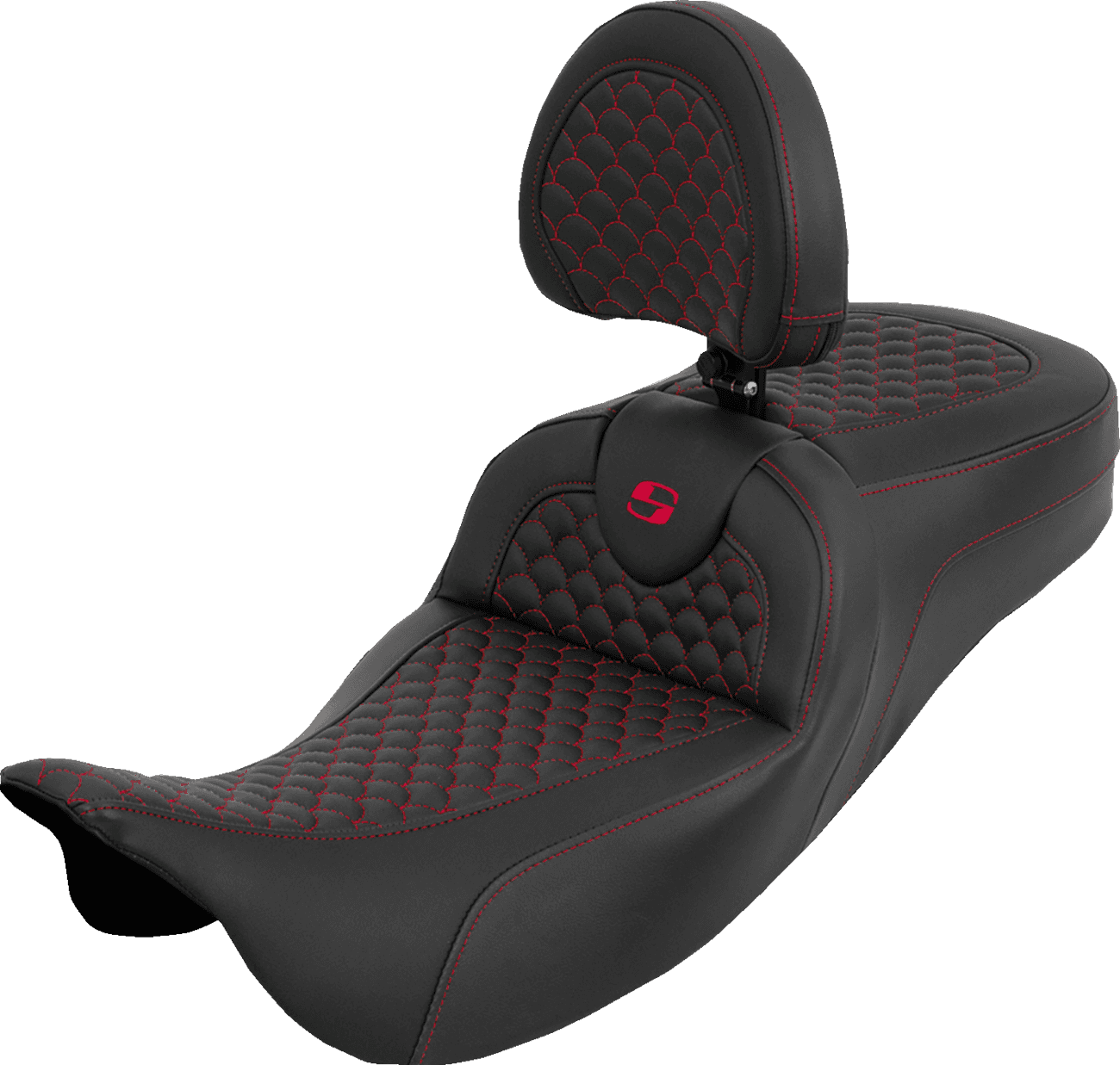 SADDLEMEN 0801-2283 Extended Reach Roadsofa™ Seat - Dragon Scale - Red Stitch - with Backrest - Touring '08-'25