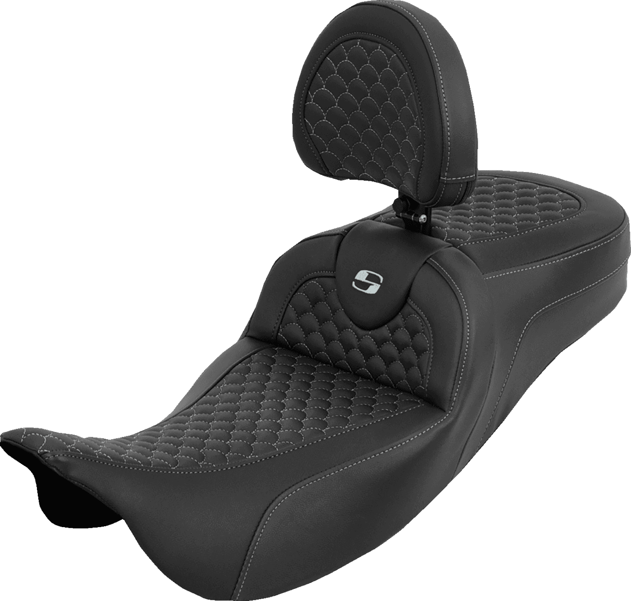 SADDLEMEN 0801-2284 Extended Reach Roadsofa™ Seat - Dragon Scale - Silver Stitch - with Backrest - Touring '08-'25