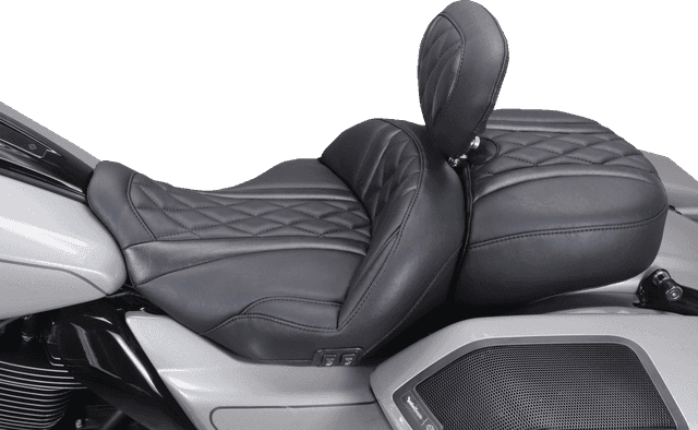 MUSTANG 0801-2313 Heated Super Touring One Piece 2-Up Seat - Deluxe Diamond - Black Stitch - FLT/FLH '23-'26