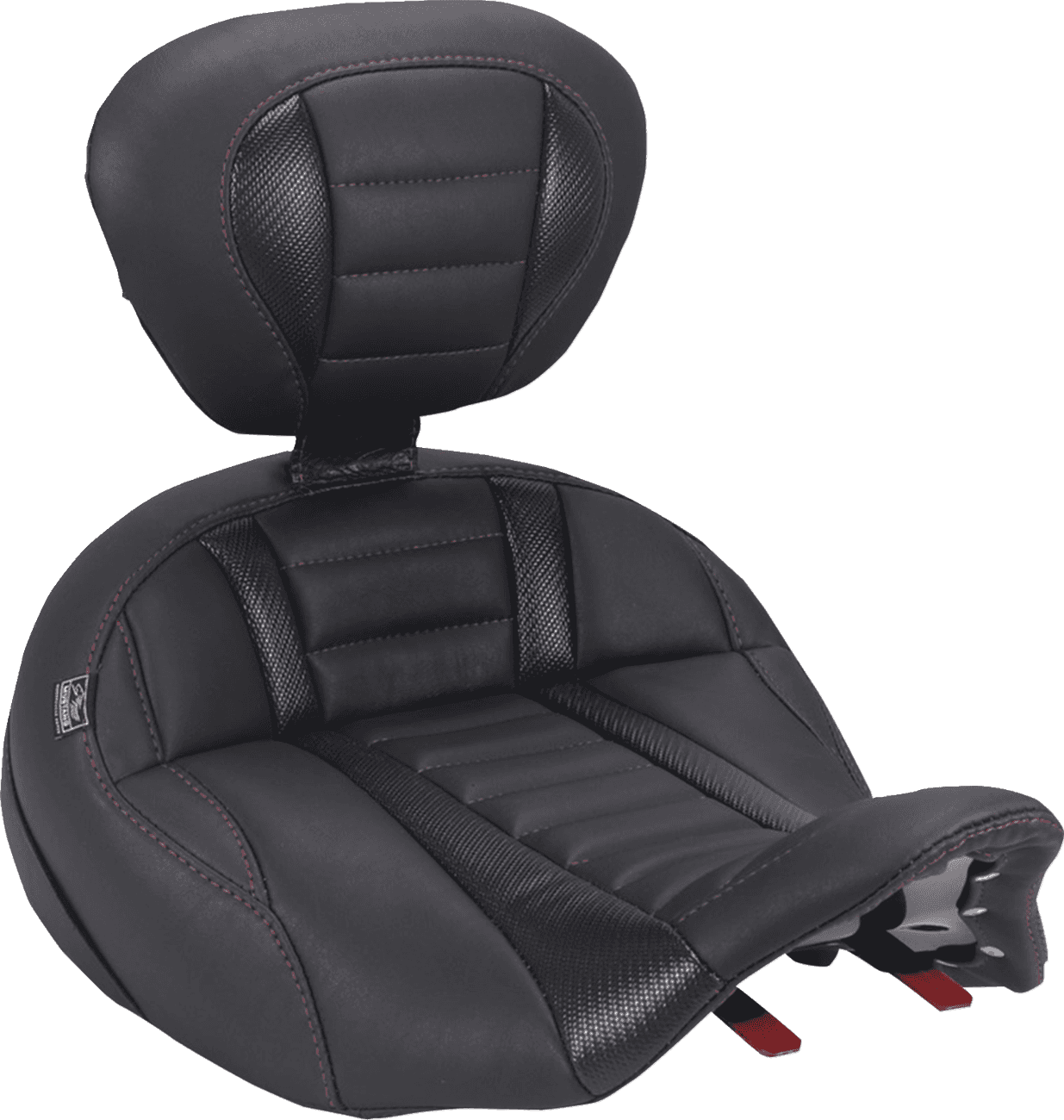 MUSTANG 0801-2328 Deluxe Touring Solo Seat - with Driver's Backrest - Dark Cherry Stitch - FLH/FLT '23-'26