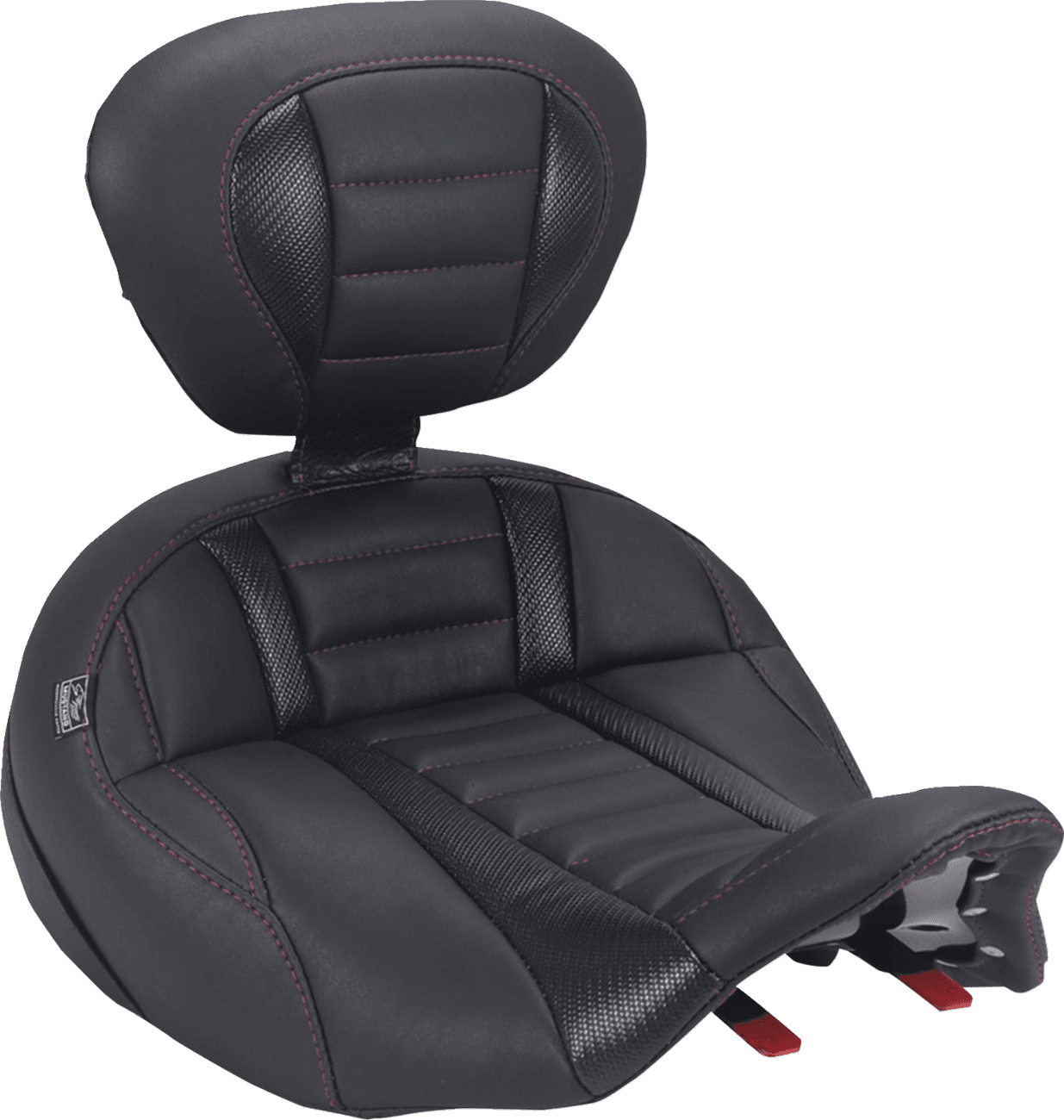 MUSTANG 0801-2328 Deluxe Touring Solo Seat - with Driver's Backrest - Dark Cherry Stitch - FLH/FLT '23-'26