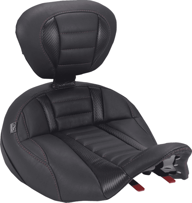 MUSTANG 0801-2328 Deluxe Touring Solo Seat - with Driver's Backrest - Dark Cherry Stitch - FLH/FLT '23-'26