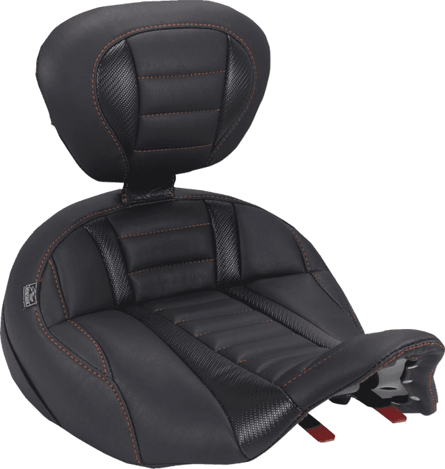 MUSTANG 0801-2330 Deluxe Touring Solo Seat - with Driver's Backrest - Mandarin Orange Stitch - FLH/FLT '23-'26