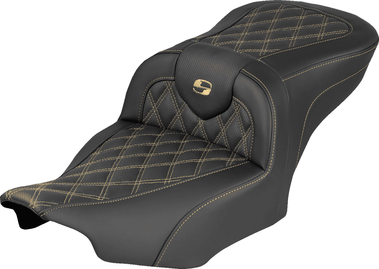 SADDLEMEN 0801-2338 RoadSofa™ Seat - without Backrest - Lattice Stitch - Gold Stitch - FLH/FLT '23-'26