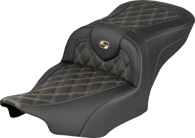 SADDLEMEN 0801-2338 RoadSofa™ Seat - without Backrest - Lattice Stitch - Gold Stitch - FLH/FLT '23-'26