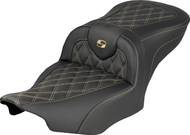 SADDLEMEN 0801-2340 Extended Reach RoadSofa™ Seat - without Backrest - Lattice Stitch - Gold Stitch - FLH/FLT '23-'26