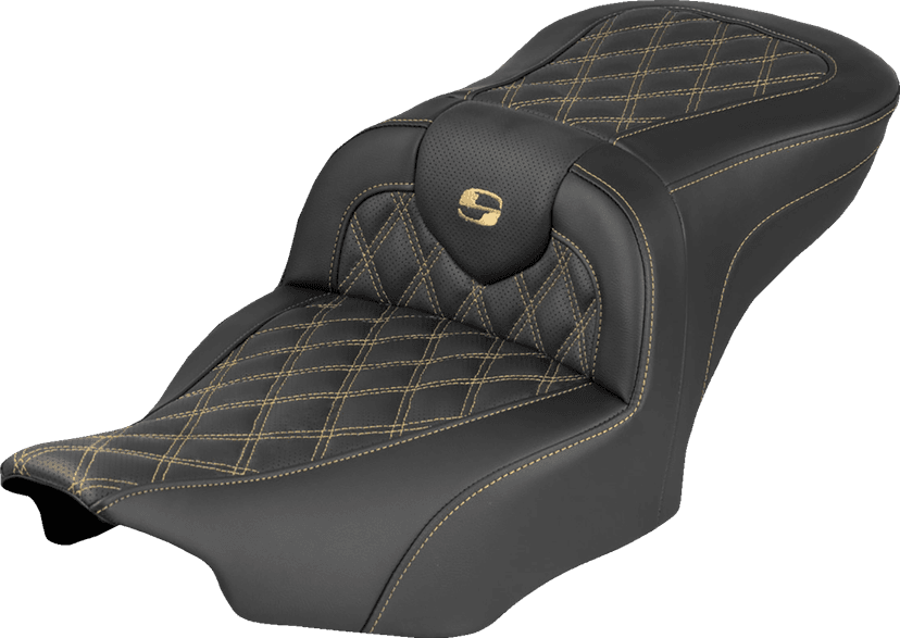 SADDLEMEN 0801-2340 Extended Reach RoadSofa™ Seat - without Backrest - Lattice Stitch - Gold Stitch - FLH/FLT '23-'26