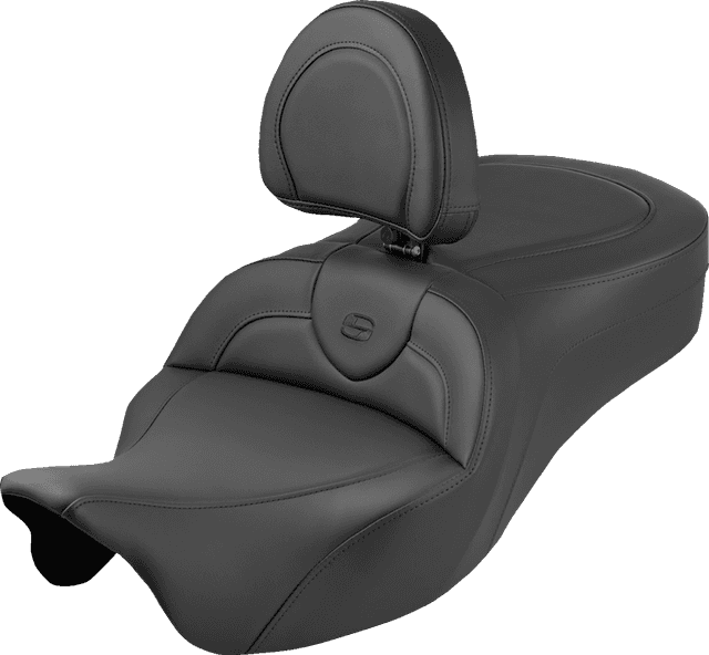 SADDLEMEN 0801-2343 Roadsofa™ King Seat - With Backrest - Plain - Black Stitch - FLH/FLT '08-'25