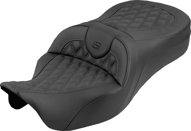 SADDLEMEN 0801-2344 Roadsofa™ King Seat - No Backrest - Lattice Stitch - Black Stitch - FLH/FLT '08-'25
