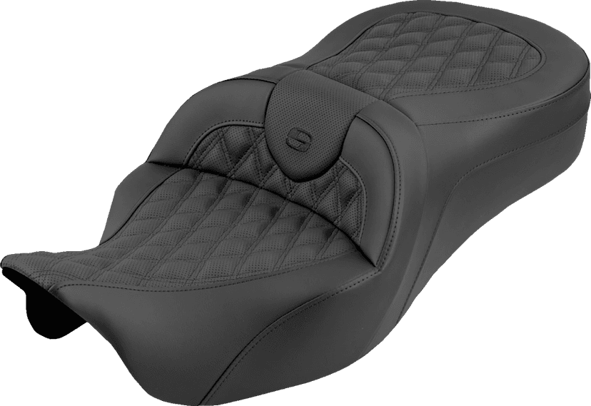 SADDLEMEN 0801-2344 Roadsofa™ King Seat - No Backrest - Lattice Stitch - Black Stitch - FLH/FLT '08-'25