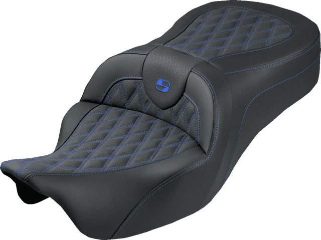 SADDLEMEN 0801-2345 Roadsofa™ King Seat - No Backrest - Lattice Stitch - Blue Stitch - FLH/FLT '08-'25