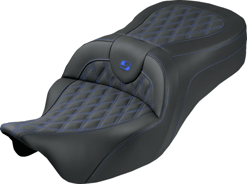 SADDLEMEN 0801-2345 Roadsofa™ King Seat - No Backrest - Lattice Stitch - Blue Stitch - FLH/FLT '08-'25