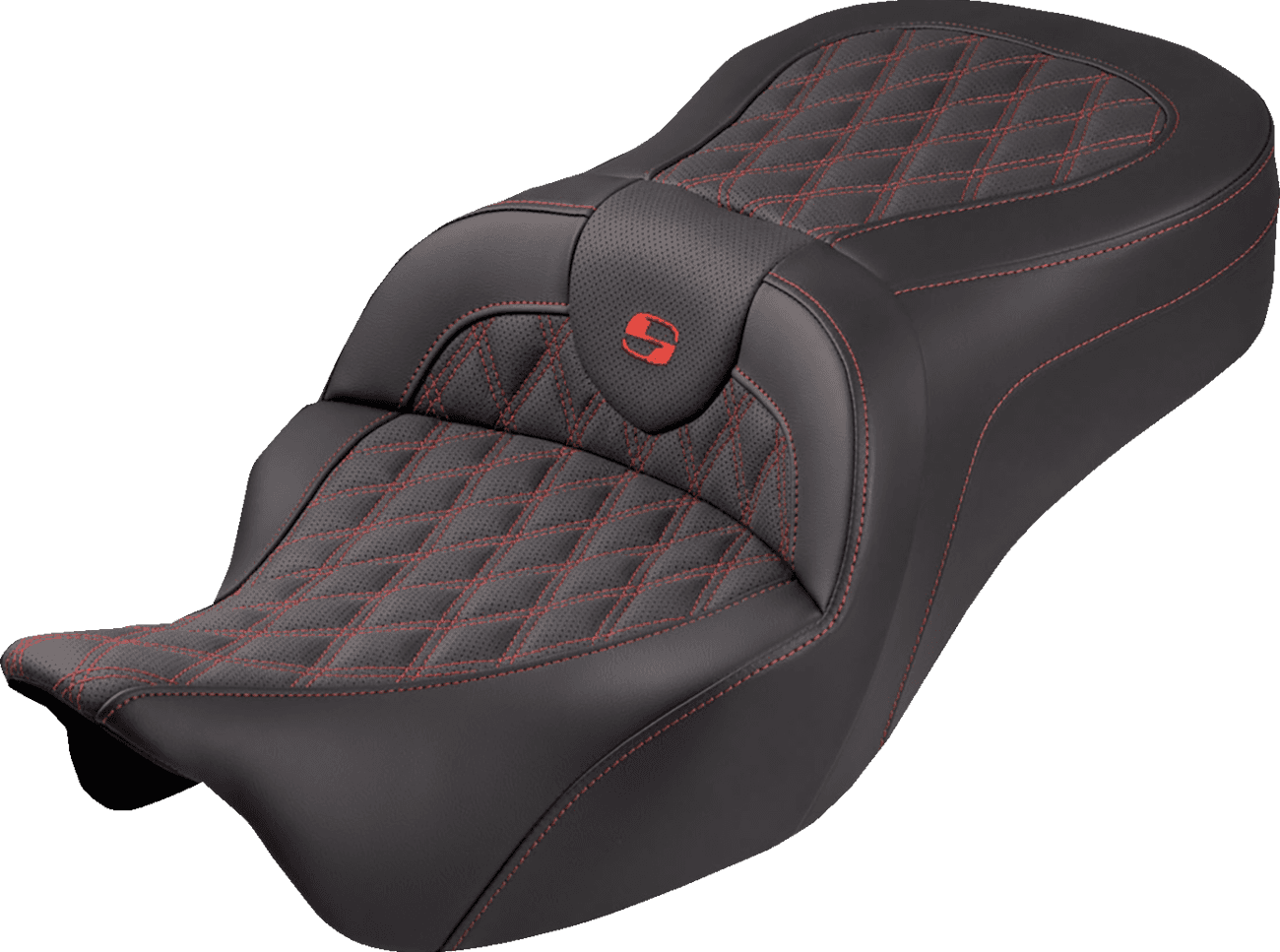 SADDLEMEN 0801-2348 Roadsofa™ King Seat - No Backrest - Lattice Stitch - Red Stitch - FLH/FLT '08-'25