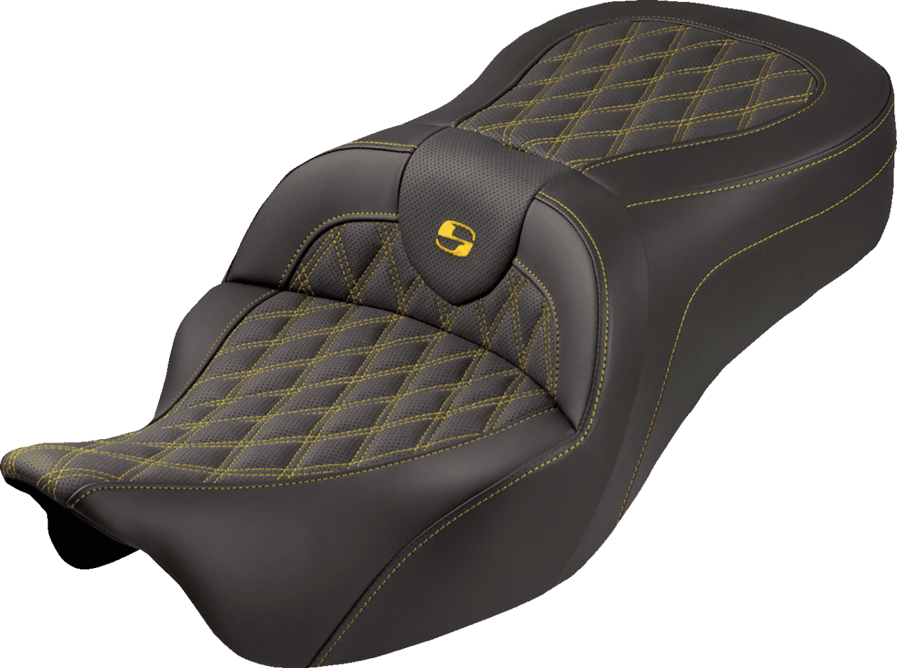 SADDLEMEN 0801-2351 Roadsofa™ King Seat - No Backrest - Lattice Stitch - Gold Stitch - FLH/FLT '08-'25