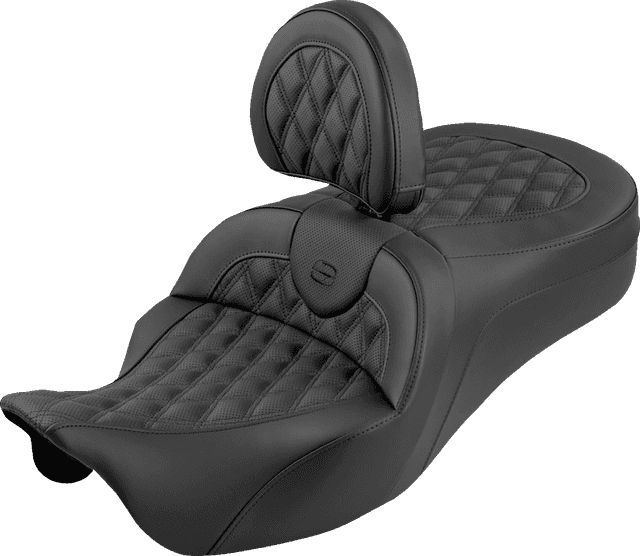 SADDLEMEN 0801-2352 Roadsofa™ King Seat - With Backrest - Lattice Stitch - Black Stitch - FLH/FLT '08-'25