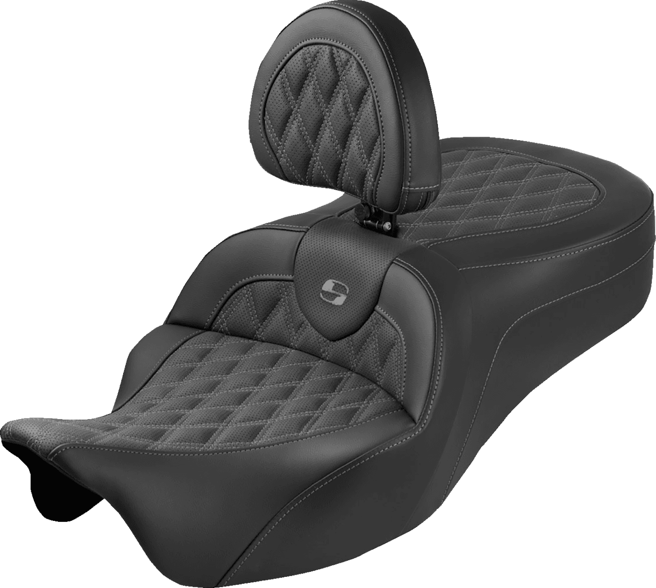SADDLEMEN 0801-2354 Roadsofa™ King Seat - With Backrest - Lattice Stitch - Gray Stitch - FLH/FLT '08-'25