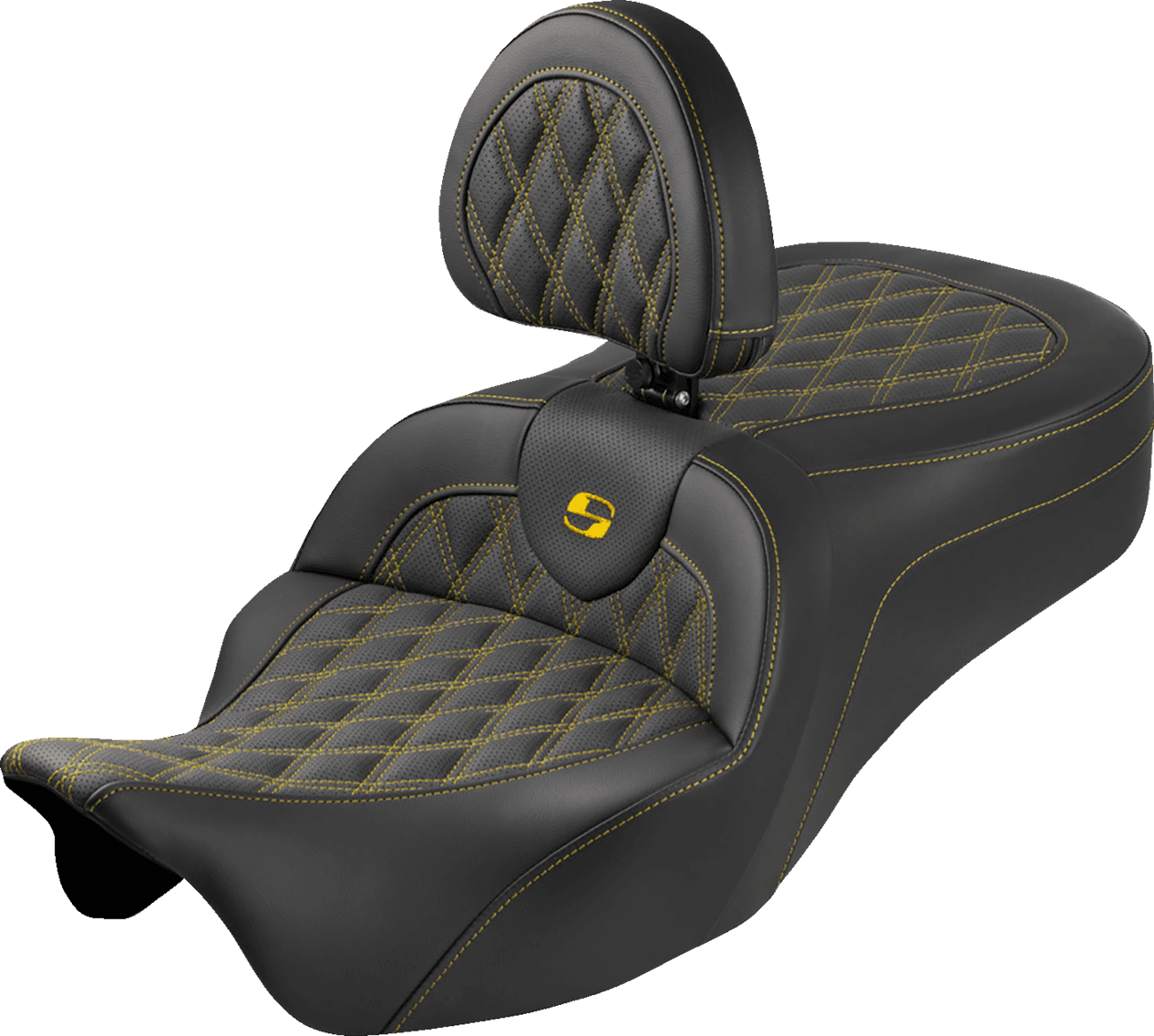 SADDLEMEN 0801-2359 Roadsofa™ King Seat - With Backrest - Lattice Stitch - Gold Stitch - FLH/FLT '08-'25