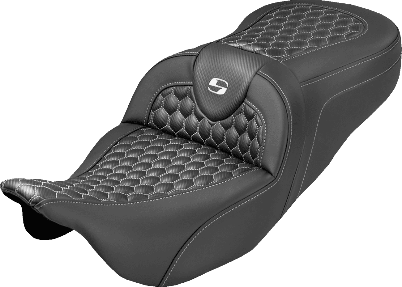 SADDLEMEN 0801-2362 Roadsofa™ Seat - Honeycomb Stitch - White Stitch - No Backrest - FLH/FLT '08-'25