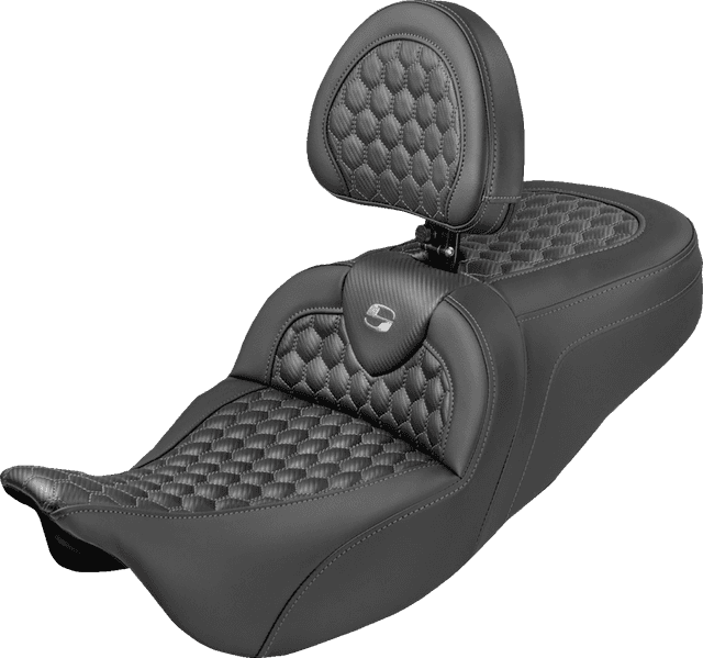 SADDLEMEN 0801-2363 Roadsofa™ Seat - Honeycomb Stitch - Gray Stitch - With Backrest - FLH/FLT '08-'25