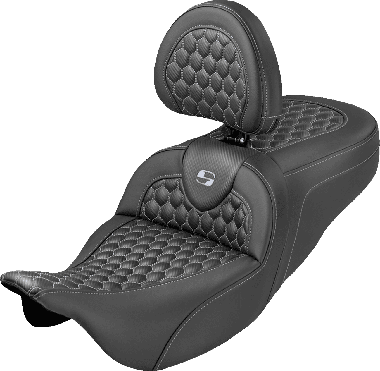 SADDLEMEN 0801-2364 Roadsofa™ Seat - Honeycomb Stitch - Silver Stitch - With Backrest - FLH/FLT '08-'25